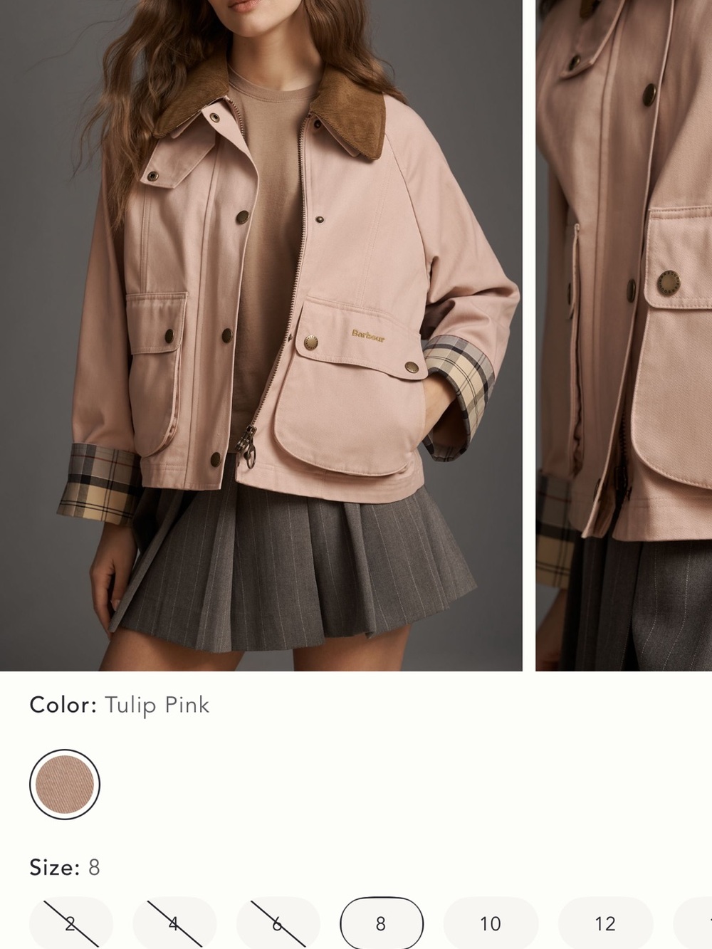 Barbour Beadnell Crop Jacket in Pink with Brown Collar